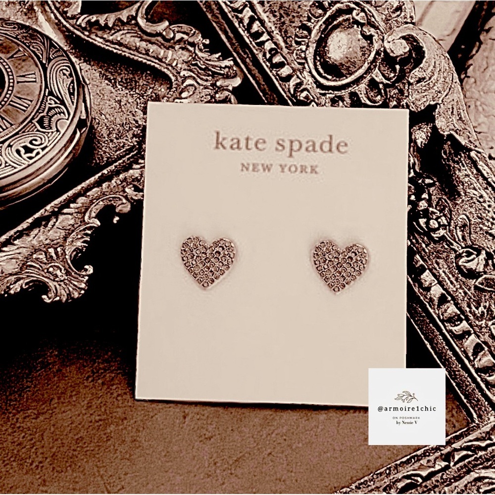 KATE SPADE | Yours Truly Pave’ Rose Gold Clear Heart Stud Earrings - Picture 6 of 6